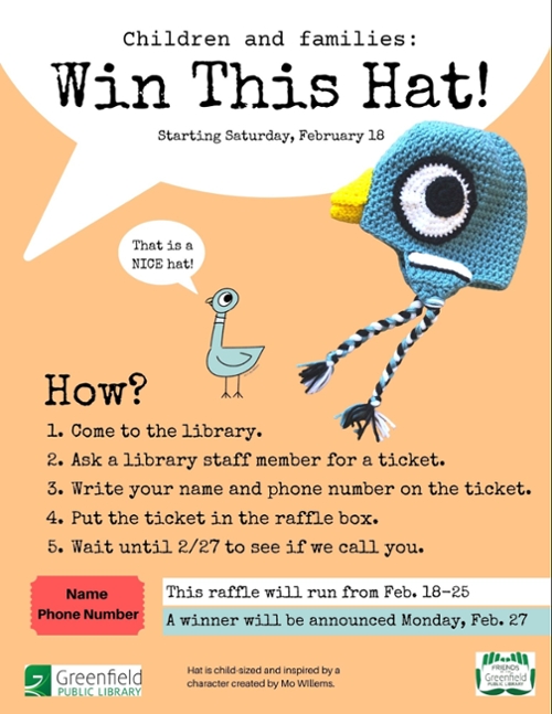 February Vacation at the GPL - Win the Pigeon Hat!
