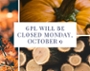 Library Closed on Monday, October 9 